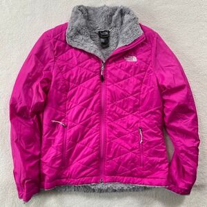 The North Face Quilted Puffer Jacket Women Medium Pink Fleece Lined Full Zip